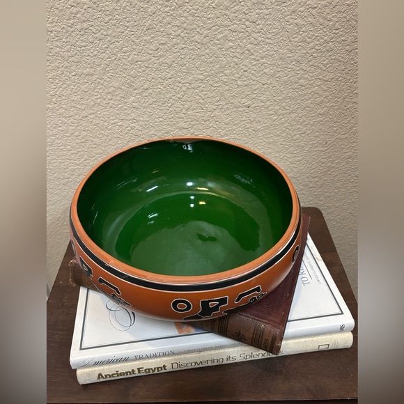 Hand Painted Mid Century Terracotta Green Interior Mexican Decorative Ball 11” - Picture 11 of 15